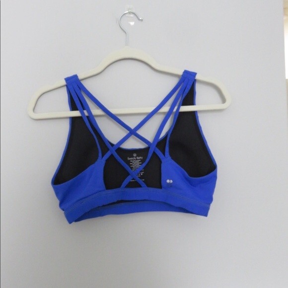 Sweaty Betty Sports Bra Dare to Bare Cobalt Blue Silver Infinity Cross Back Logo - Picture 3 of 6